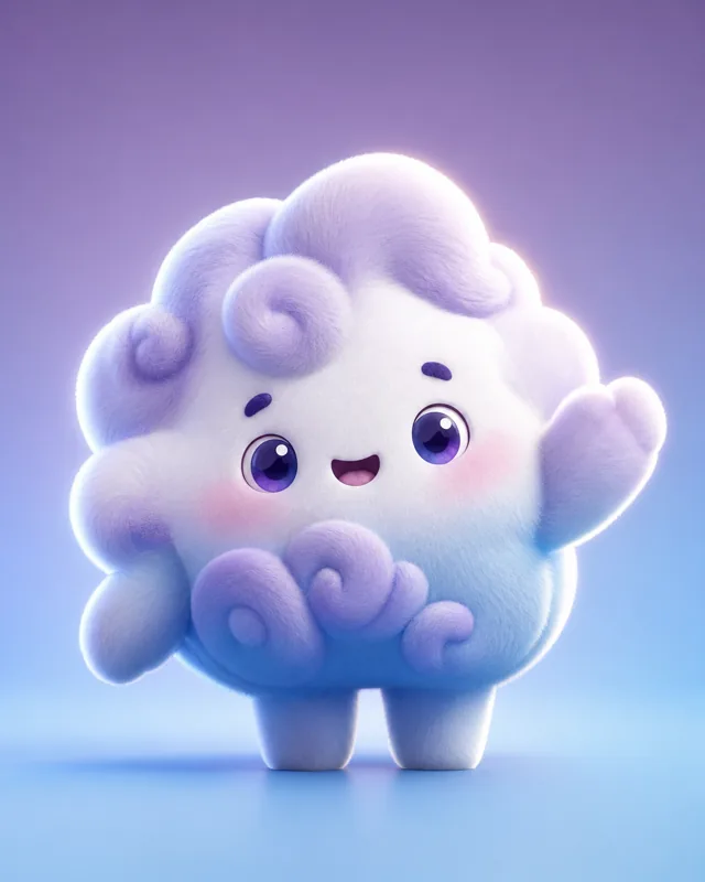 Lavender plush cloud mascot example