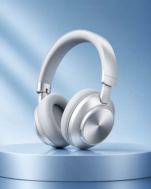 Silver headphones ecommerce image example