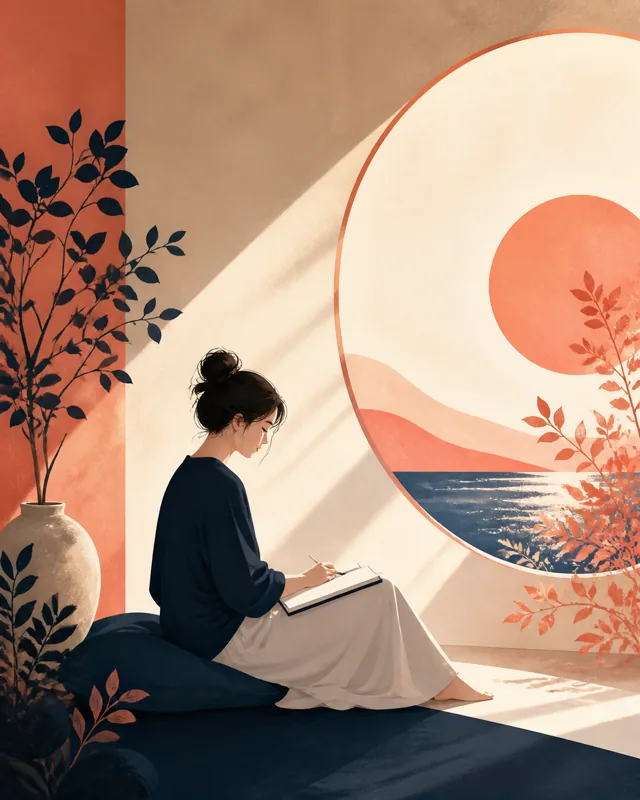 Warm wellbeing and focus cover illustration example