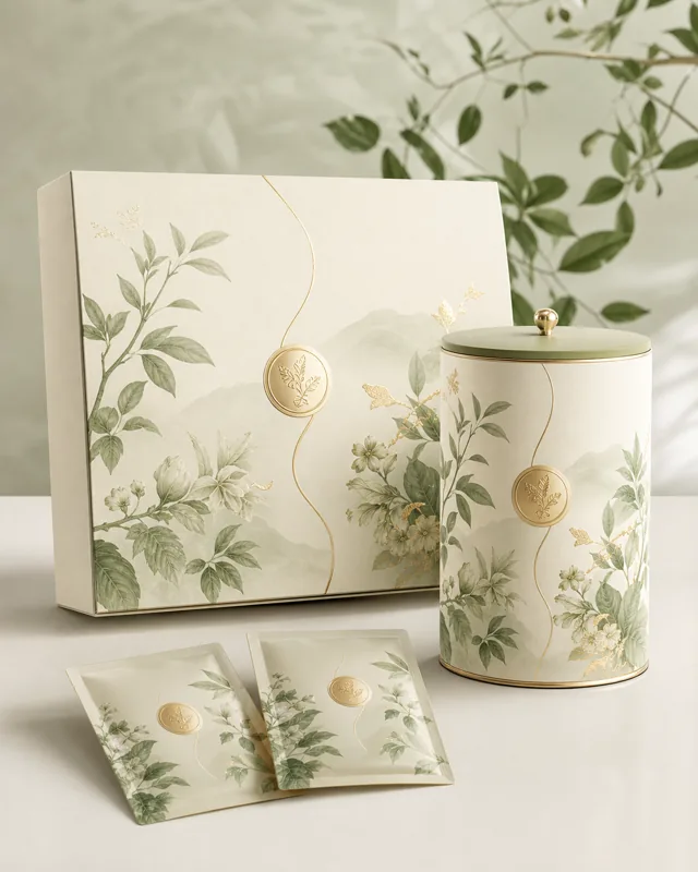 Ivory and green tea packaging collection example