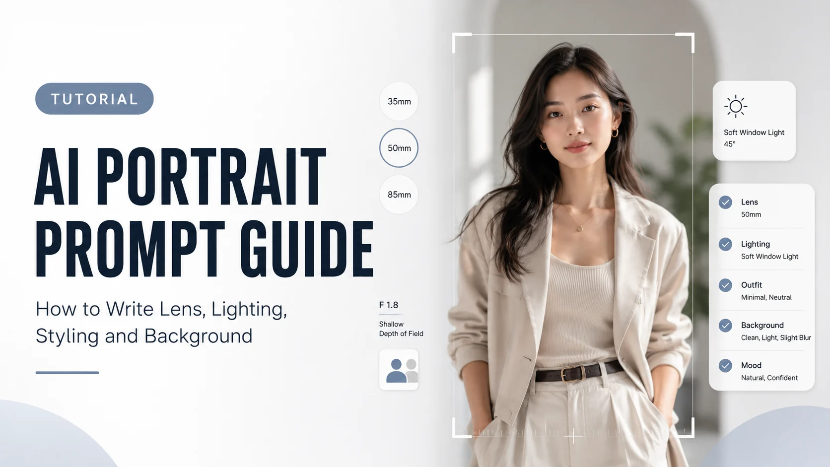 AI Portrait Photography Prompts: Lens, Lighting, Styling and Background AI art tutorial